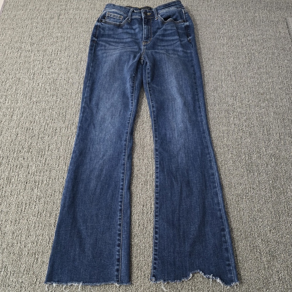 Judy Blue Bootcut Jeans Women's 5/27 Medium Wash Mid Rise Raw Hem Stretch